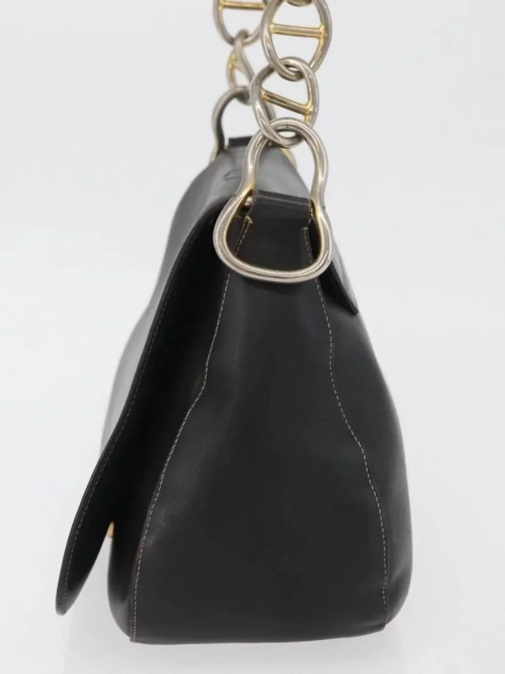 PRADA Chain Shoulder Bag Leather Black Gold Auth mr2300